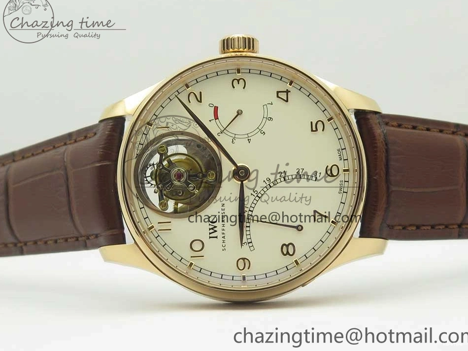 MIROTIME 0211 Portuguese Tourbillon IW504602 RG ZF Best Edition White Dial on Brown Leather Strap Stretchable 7178